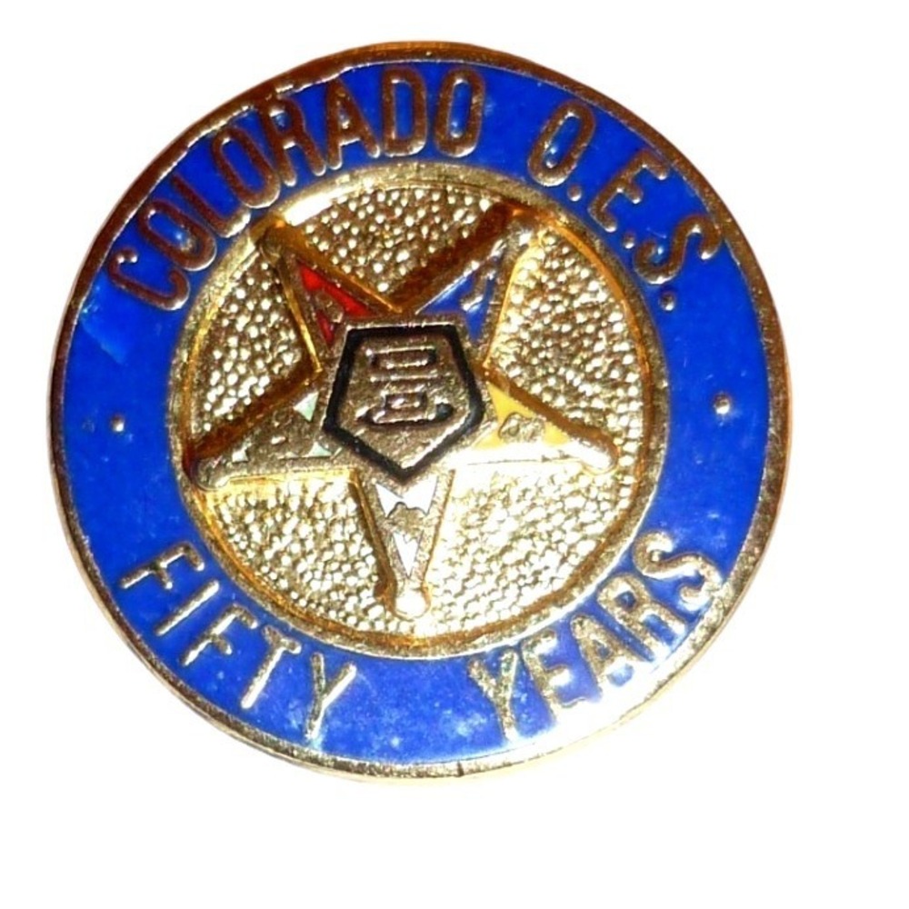 Vintage Colorado OES Order of the Eastern Star Fifty Years Enamel Pin Gold Tone